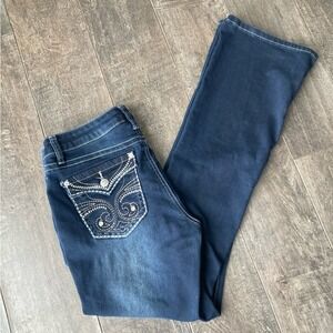 Hydraulic Dark‎ Wash Bootcut Jeans Embroidered Rhinestone Flap Pocket Denim 6